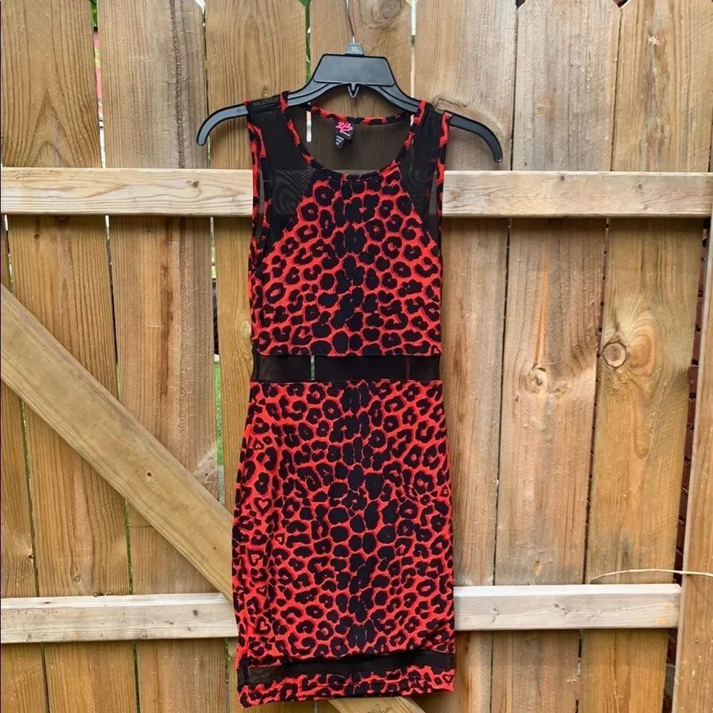 Bebe Red and Black Leopard Print Dress